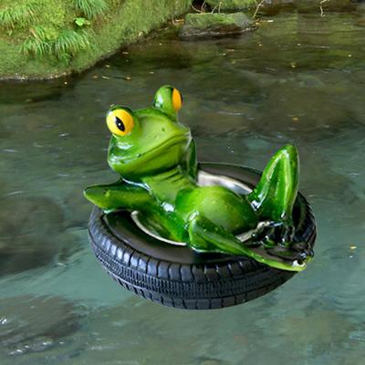 Floating Frog Statue Resin Lying On Tire Frog Figurine Sculpture