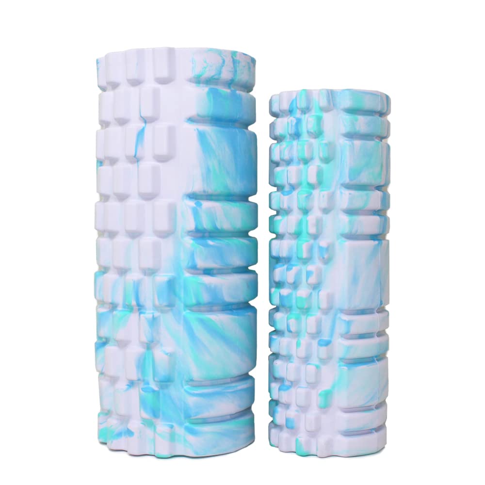 

GetFit Foam Roller (Large & Small, Set of 2) for Myofascial Release, Training, Muscle Release, Stretching, Yoga, and Massage (Marble Light Blue)
