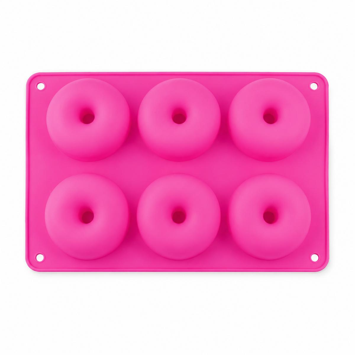 Donut Mold 6-Cavity Rose Red Silicone Baking Form with Hanging Holes for DIY Donuts, Mini Cakes, Cookies and Chocolate Treats розовый