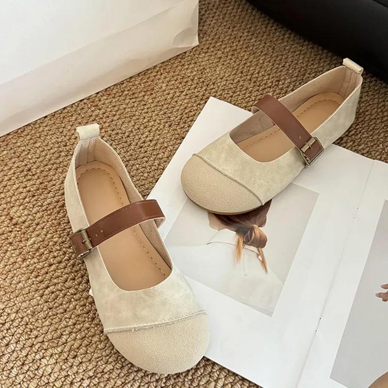 Móda Nový Styl Módní Dámské Mokasíny Semišová Kůže Dámské Boty Retro Měkká Podrážka Pohodlné Baleríny Korejský Kulatý Špička Ležérní Boty