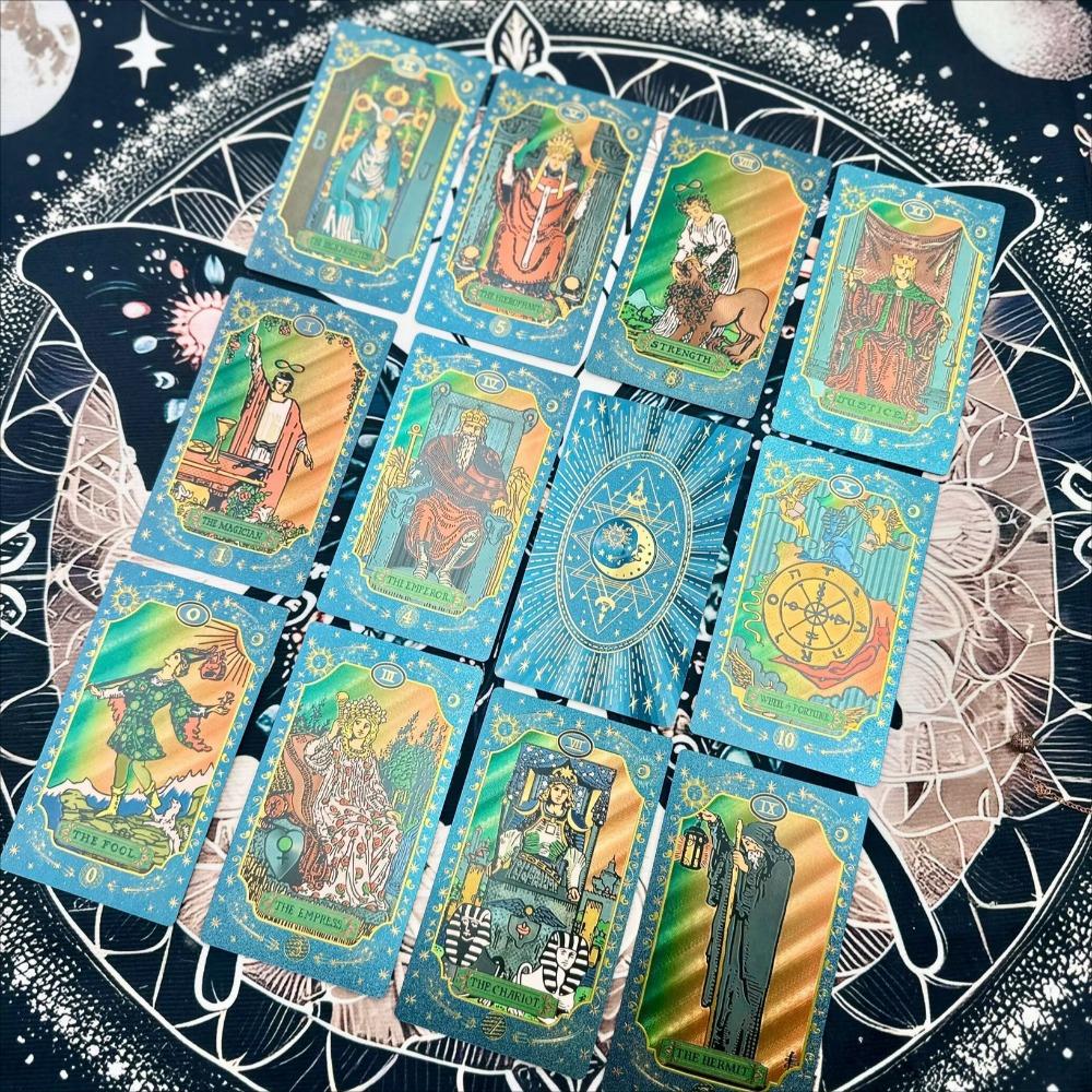Blue Moon Smith Waterproof Gold-Foil Tarot Cards 12*7cm - Divination Deck with Metallic Finish, Mystic Design 78 Pcs Cards