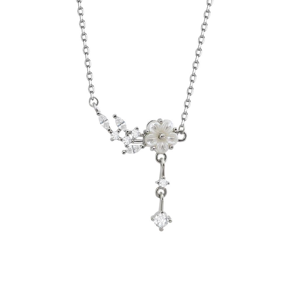 Camellia Flower Tassel Pendant Inlaid Zircon Light Luxury Clavicle Necklace For Women