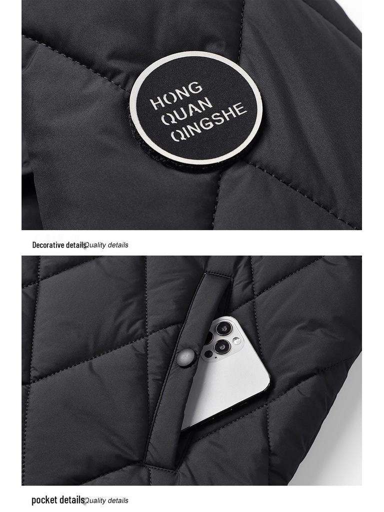 2024 Winter Men's Plus Size Quilted Jacket: Loose Fit, Solid Color, Two-Way Zipper, Warm Cotton