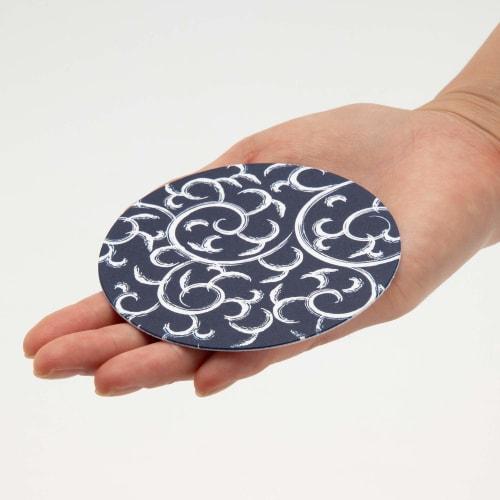 Endo Shoji TKG Paper Coasters, Navy Blue with Arabesque Pattern (100 Pieces), Round, 90mm Diameter, 1mm Thick, a Must-Have for Evening Drinks, Commerc