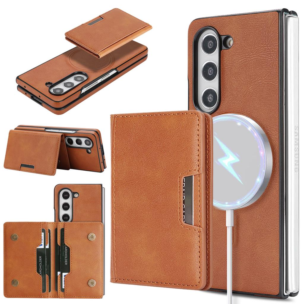 2-In-1 Two-fold Wallet Leather Phone Case for Samsung Galaxy Z Fold 7 ZFold 6 5 4 3 Wireless Charging Magnetic Card Holder Cover