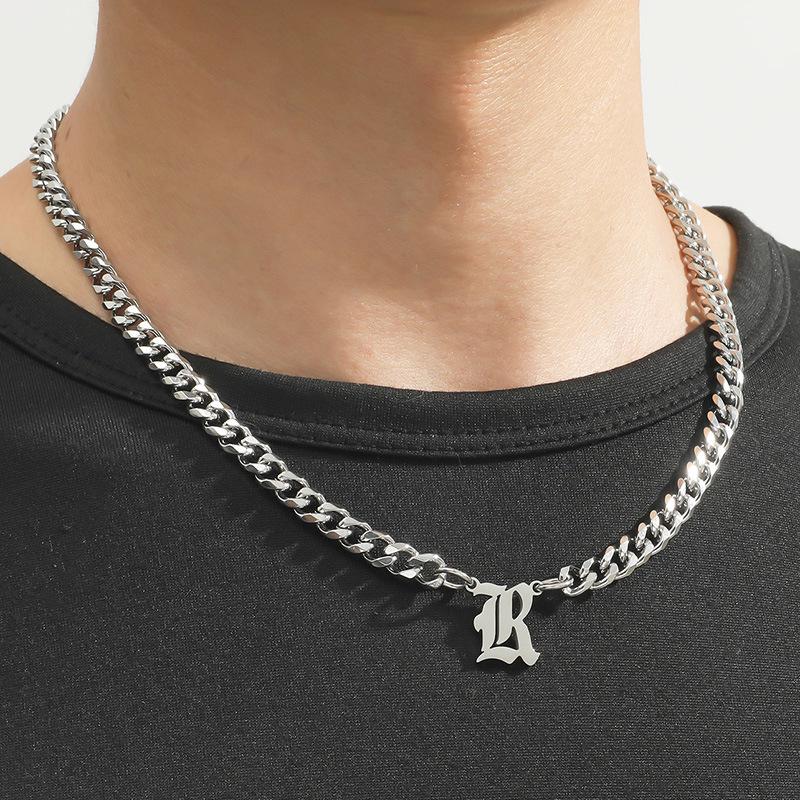 Stainless Steel English Letter Pendant Cuban Necklace - Hip-Hop Trend