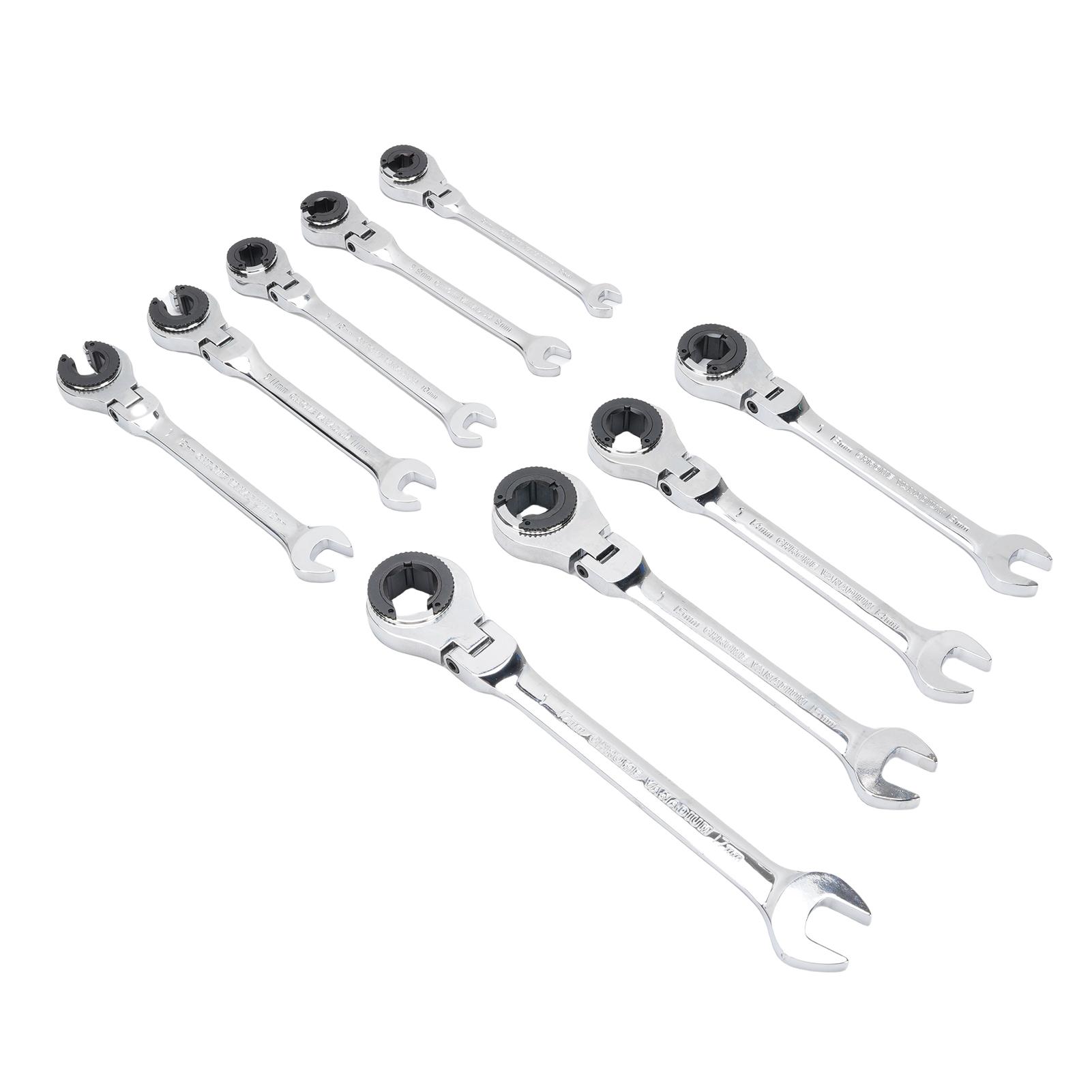 

9Pcs Ratcheting Wrench Combination Metric 8 17mm Set 72 Teeth Cr V Steel Tubing Ratchet Spanner 180 Degree Adjustable