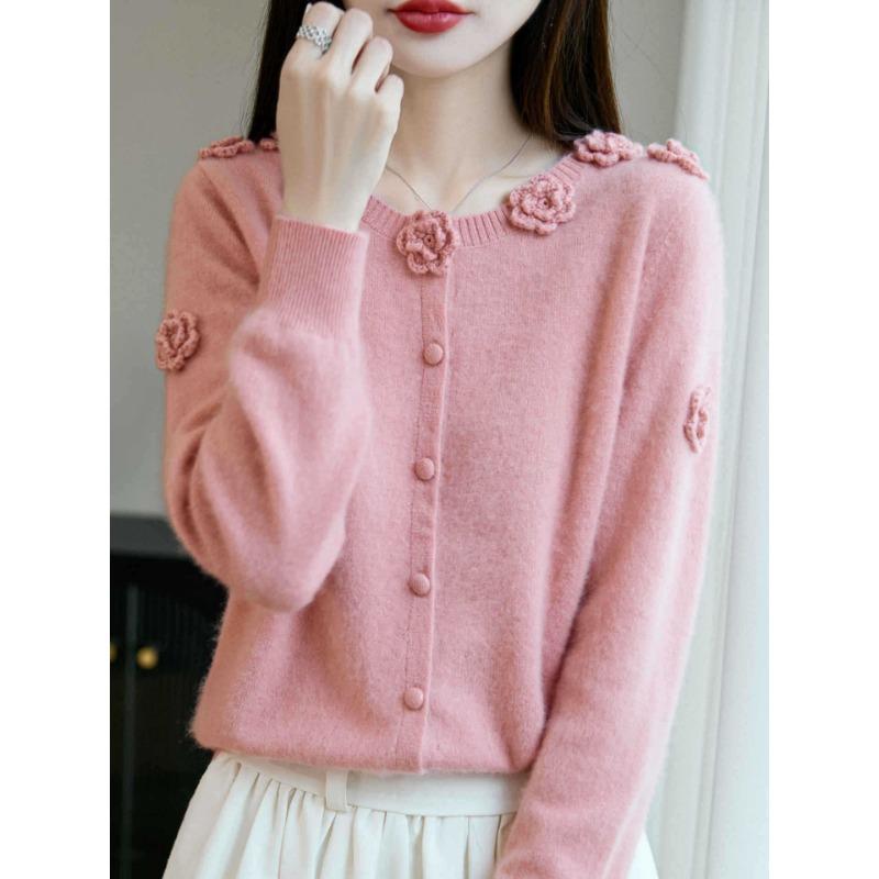 Women S Wool Knit Cardigan Loose Fit Elegant Casual Embroidered Sweater