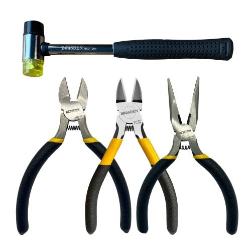 

BOOSDEN 4-Piece Pliers Set, Includes a Rubber Hammer, Small Nippers, and Long-Nose Pliers, Perfect for Home Construction and Plumbing, Impact-Resistan
