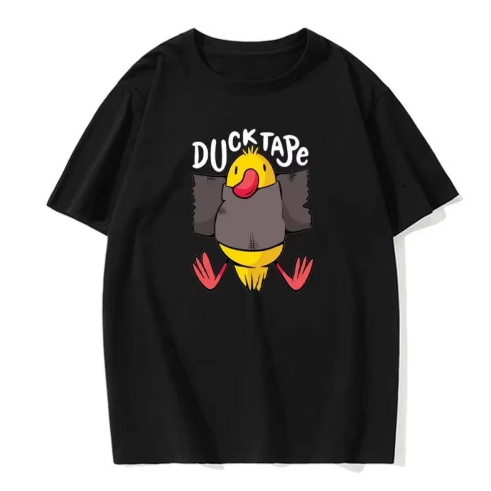Cartoon duck print T-shirt men's fashion tops T-shirt solid color round neck pure cotton clothing short-sleeved street T-shirt