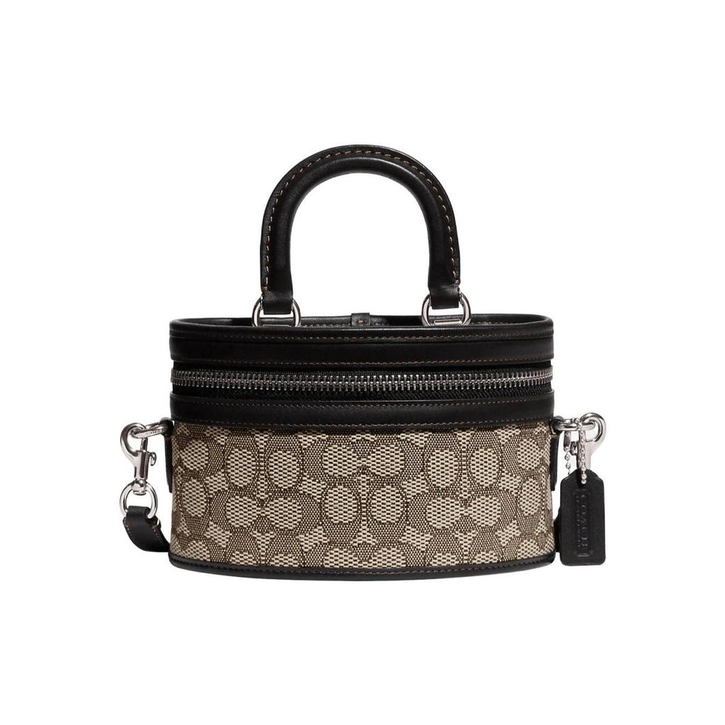 Coach Trail 20 Klassische Monogramm Reißverschluss Jacquardstoff und Handschuhgegerbtes Leder Schulter Crossbody Tote Tasche Klein Damenhandtaschen CG250-LHUW7
