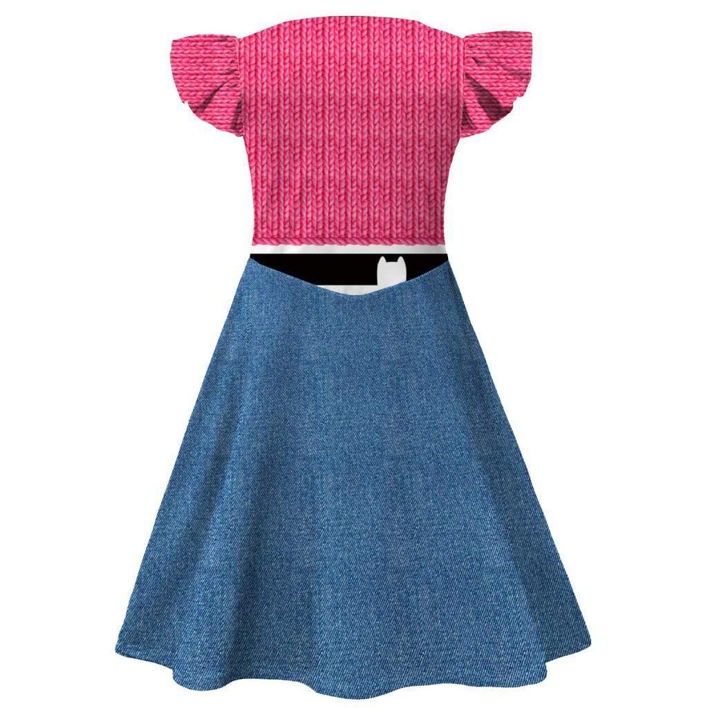 Kids Girls Cartoon Printed Ruffle Sleeves O Neck Casual Dress Halloween Cosplay Costumes