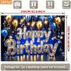 2D Blue Gold Happy Birthday Backdrop, Glitter Balloon Photography Background for Party