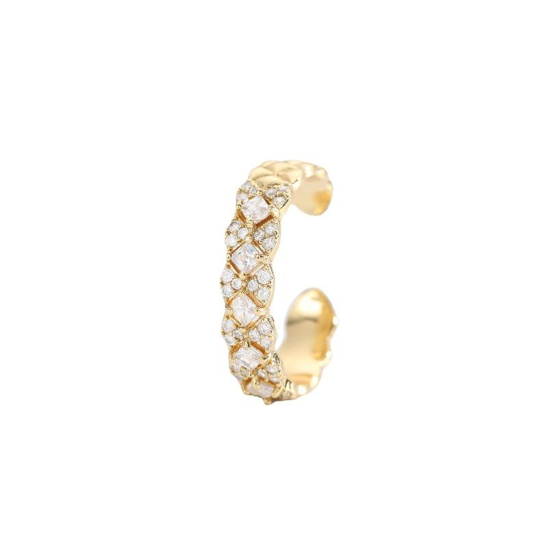 Vacuum Electroplated Gold Small Ornaments, Brass Strip with Zircon Jewelry, Shiny Full Women's Open Ring Jewelry.