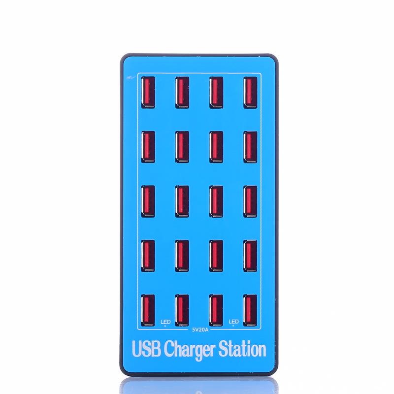 CE Certified 20-Port 100W Multi-USB Desktop Charger (ROHS, FCC, EU/US/UK/AU Specs)