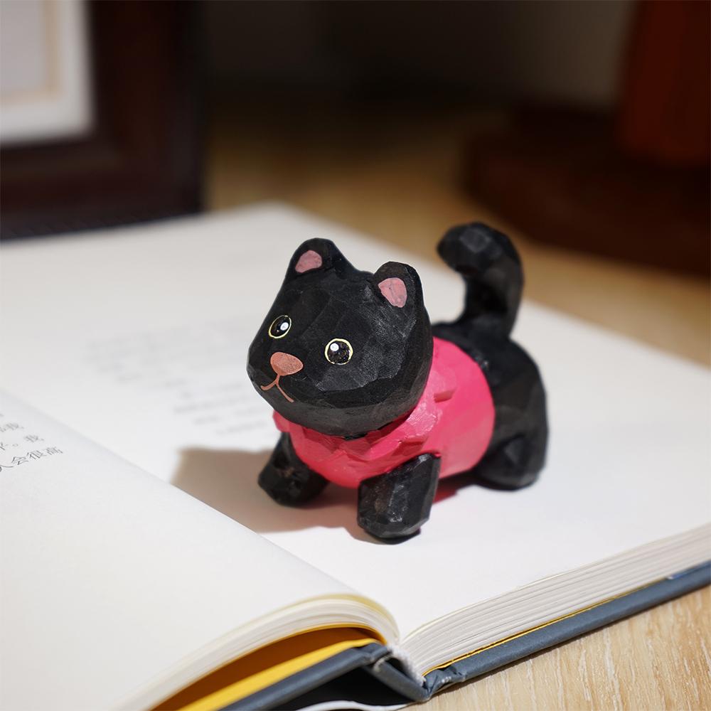Christmas Decorations Wooden Kitten Couple Sculpture Home Decoration Handmade Wood Carving Kitten Ornaments Desktop Crafts Gift
