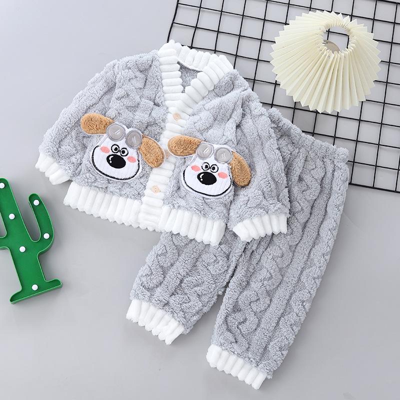 2025 Neuer Stil Kinder Verdickter Samt Pyjama: Warmes Korallenfleece zweiteiliges Set für Jungen & Mädchen