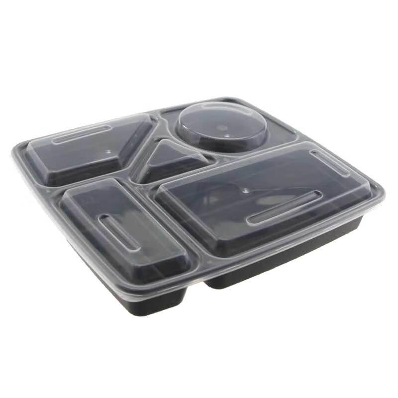 Shuhu Disposable 5-Compartment Black Meal Prep Container