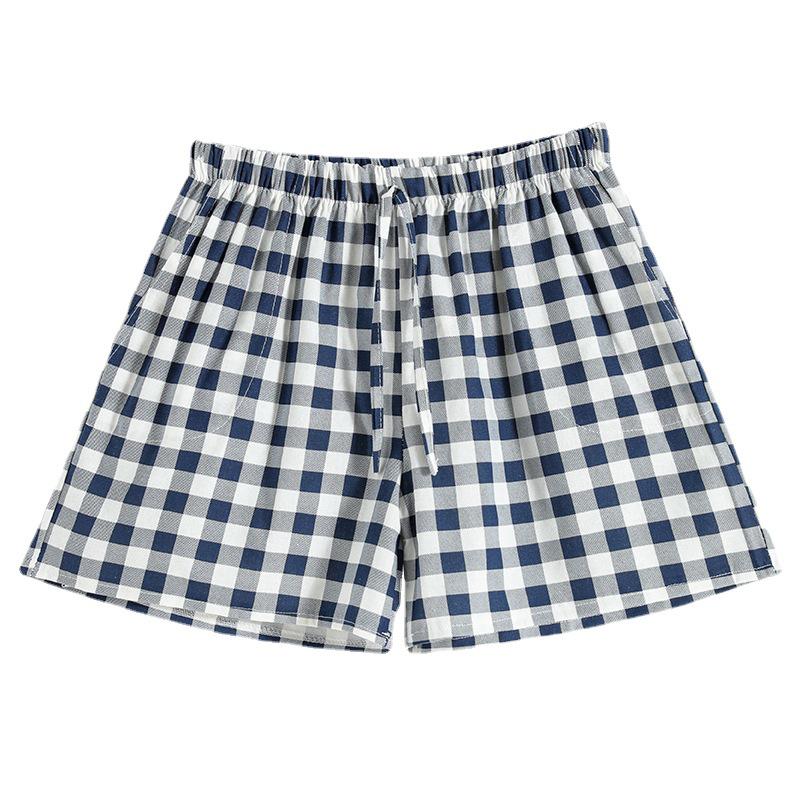 2022 Summer Women's Casual Cotton Linen Plaid Wide-Leg Shorts, Plus Size