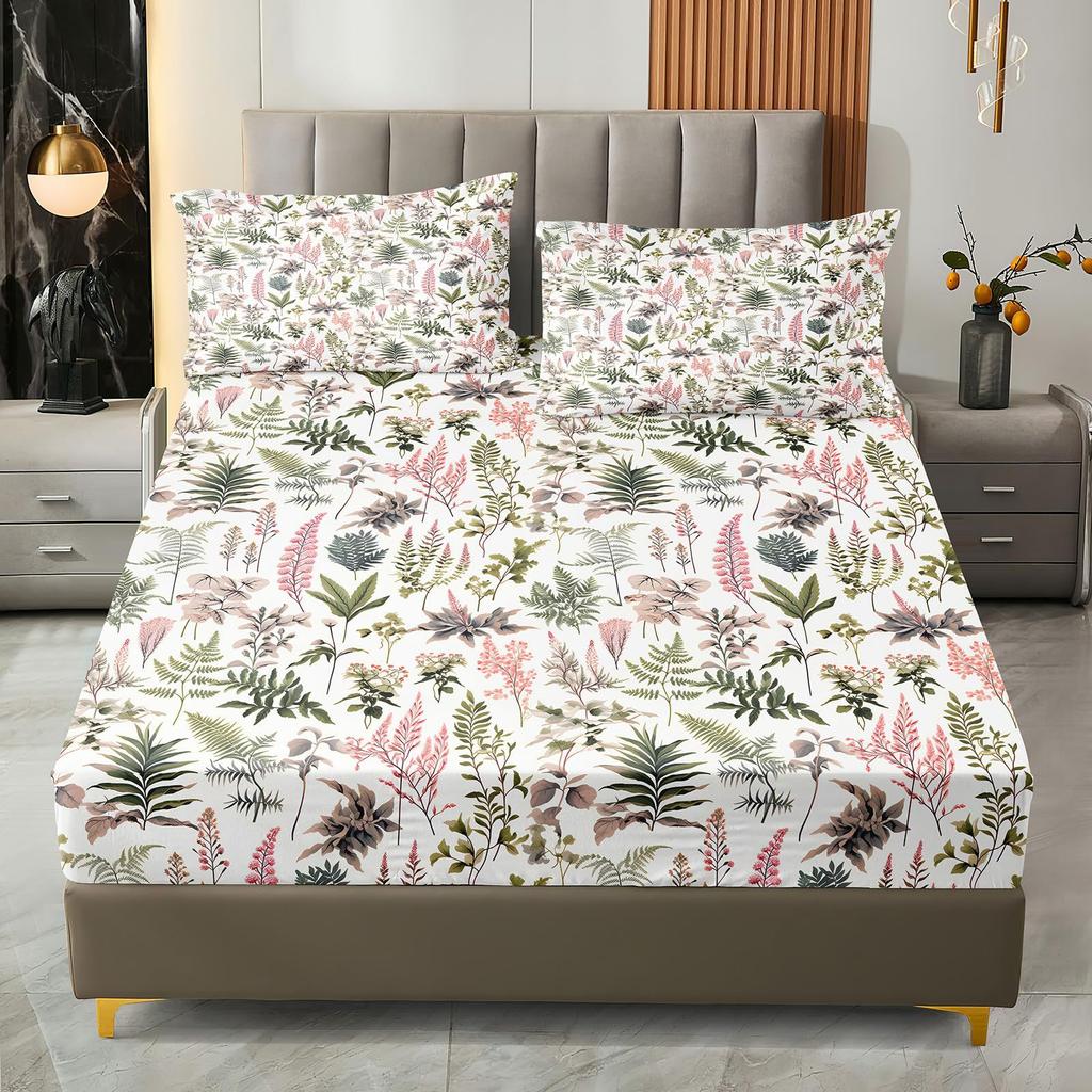 Plant Geometric Shape Pattern Bed Hat Three-Piece Digital Printing Bedding Set Adult Children