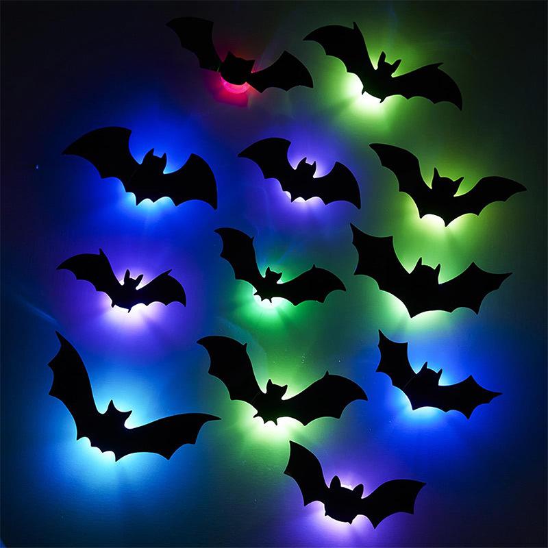 3D Halloween Bat Luminous Stickers Halloween Festival Party Bat Wing Decorations Glow Flash Wall Stickers Home Car Decorations