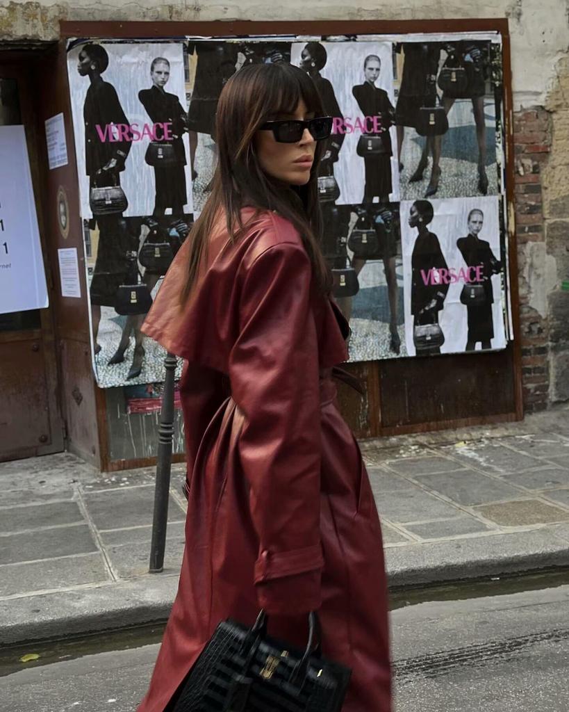 Europeisk og amerikansk dametrenchcoat i kunstskinn med belte og krage, høst-/vinterkolleksjon