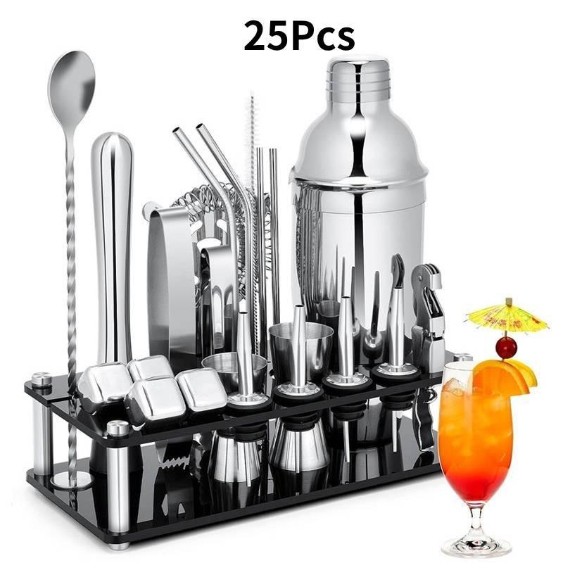 

Set Cocktail Shaker Stainless Steel Bartender Kit Acrylic Stand Tools Kitchen Sherk Cup