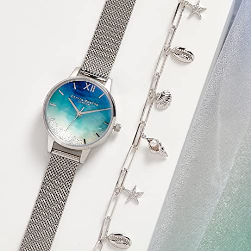 Authorized Dealer [OLIVIA BURTON] Olivia Burton Women's Watch OB16US63 Under the Sea Midi Wishing Waves Blue Mother-of-Pearl & Silver Mesh