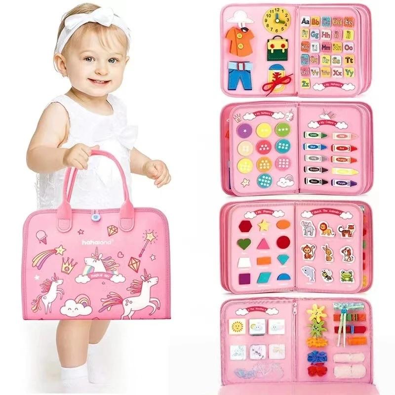 Montessori Busy Board für Kleinkinder Sensorisches Spielzeug Feinmotorik Aktivität Reise Lernen Geschenk für Jungen Mädchen Blaues Polyester