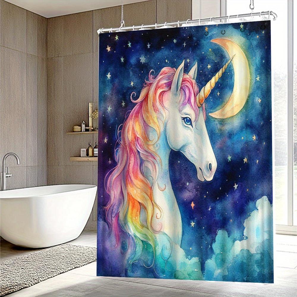 Enchanting Unicorn Shower Curtain - Waterproof, Mildew-Resistant with Magical Rainbow Mane Design for Dreamy Bathroom Decor W90XH180cm