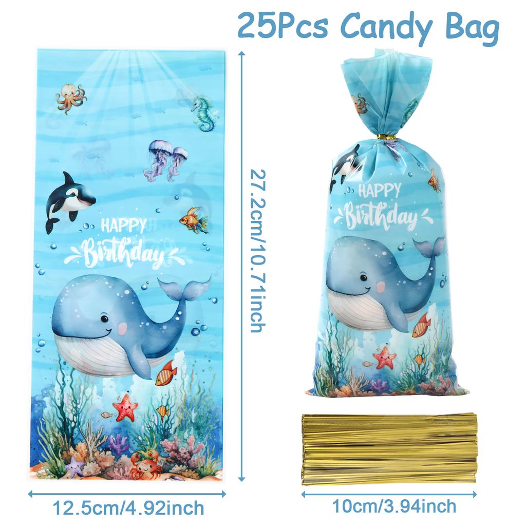 Ocean Animal Disposable Tableware Tablecloth Background Candy Bags Birthday Party Decor Kids Gift Under The Sea Party BabyShower