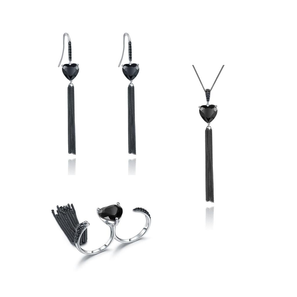 Original Designer Natural Love Gemstone Ring Tassel Design Niche High-end S925 Silver Black Agate Ring