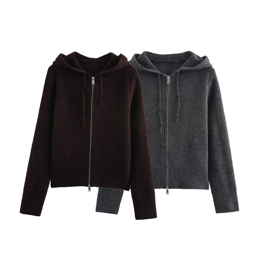 2025 Spring Women's Casual Hooded Knit Sweatshirt Jacket