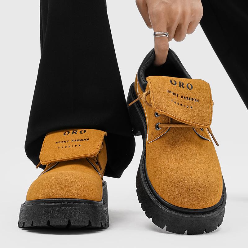 

Fashion Men s Formal Leather Shoes Retro Cow Suede Thick Soled Height Increasing Workwear Shoes Flip Tongue Outdoor Oxford Shoes Loafers 39 коричневый