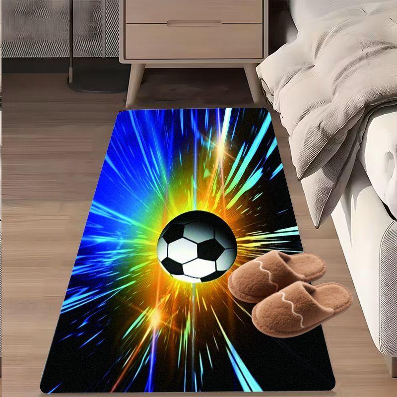 Flannel Printed Soccer Ball Explosion Rug 3D Space Effect Design Soft Fleece Floor Mat Living Room Carpet Sports Fan Decor Rugs