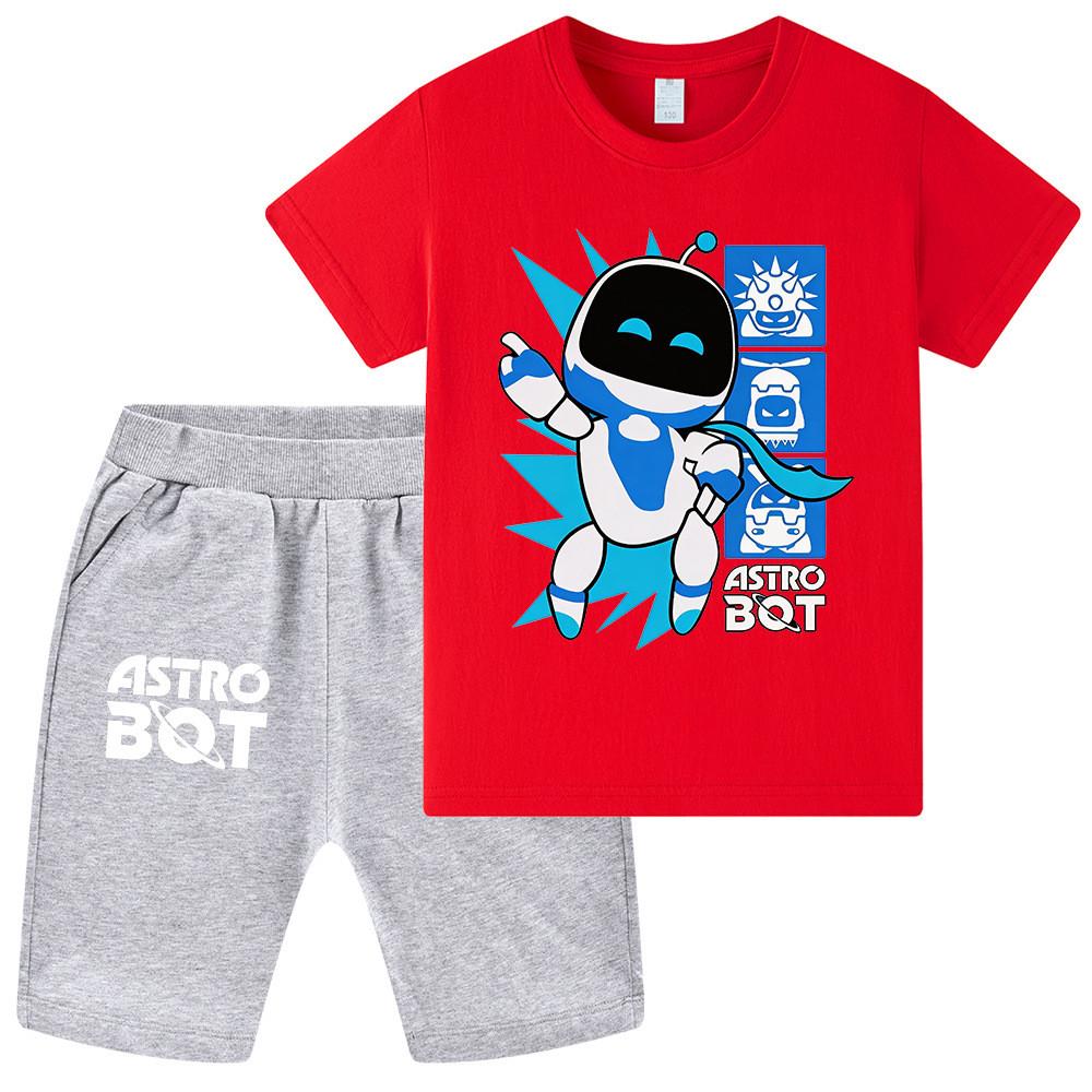 WA1339 Set da 2 pezzi Bambini Ragazzi Ragazze T-shirt a Maniche Corte Stampata Astro Bot Pantaloncini Top Pantaloni Set