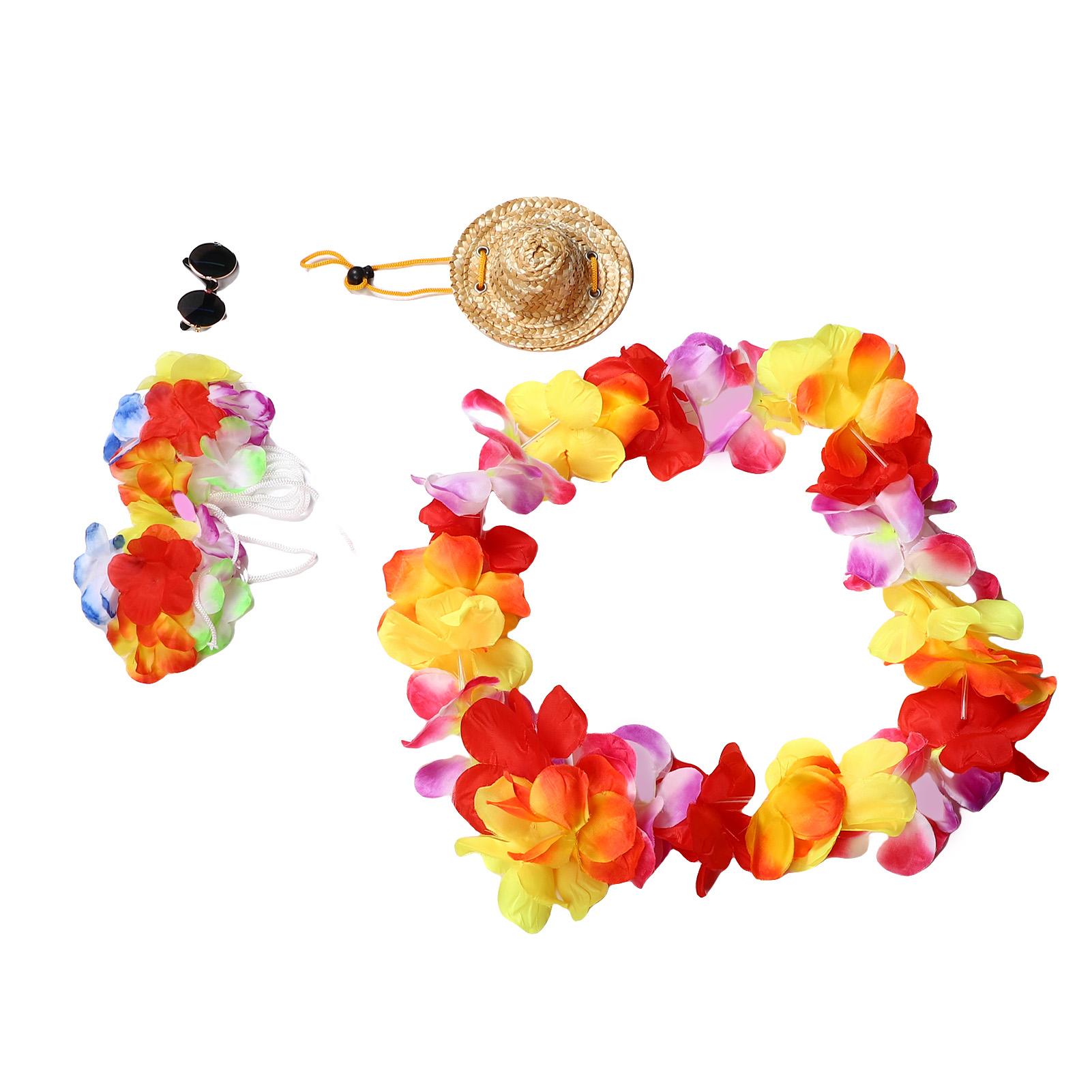 

Porch Goose Summer Outfit with Straw Round Hat Wreath Glasses Hawaiian Goose Statue Clothes Costume