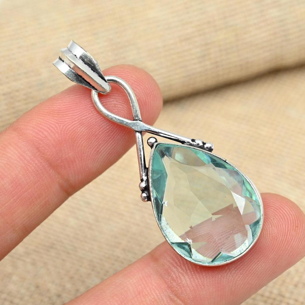 Ametist verde Piatră prețioasă Prețioasă 925 Pandantiv lucrat manual pentru femei