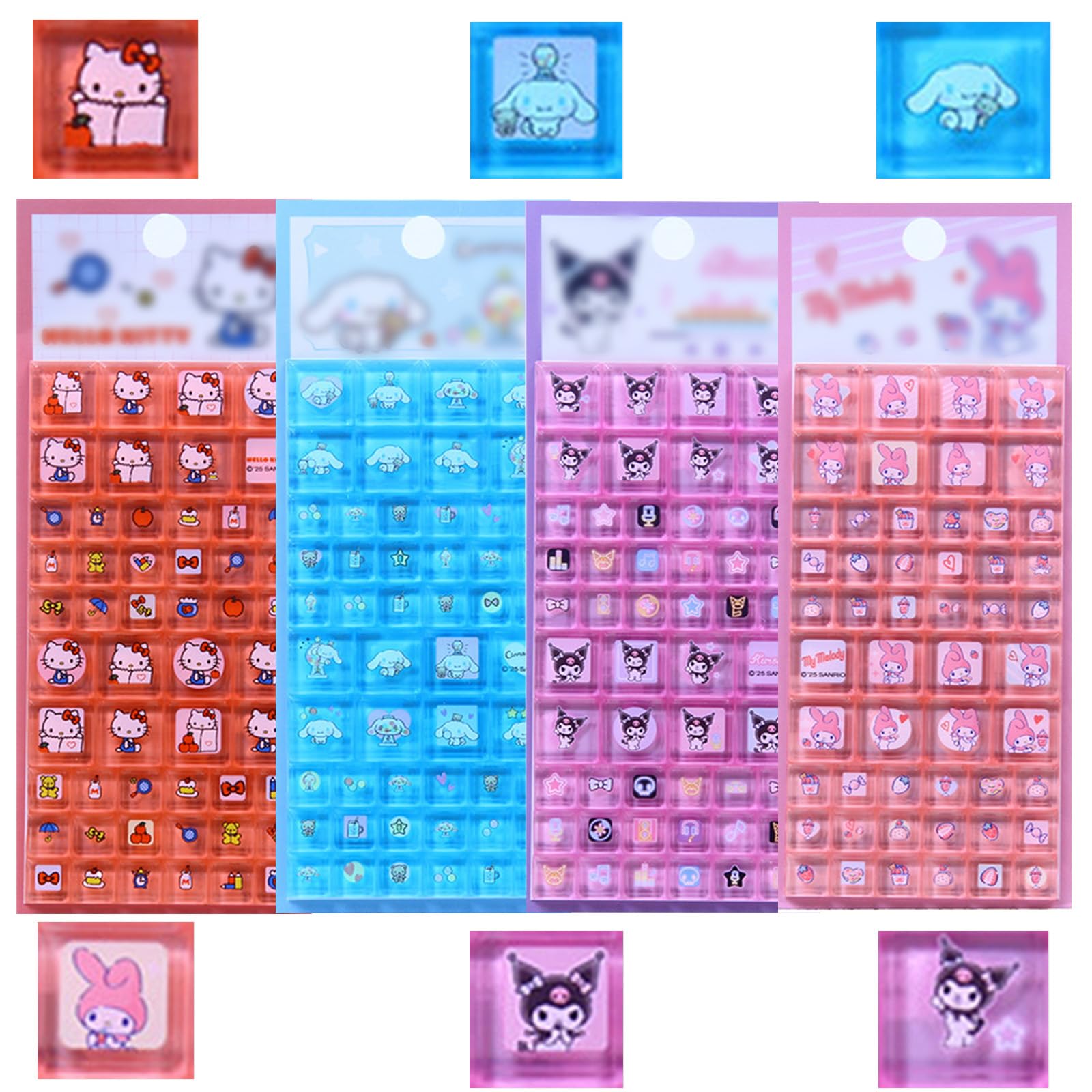 

Salywin Tile-Shape 3D Character Stickers 4-Piece Set Cute Puffy Removable Notebooks Journals Rewards DIY Crafts for Girls and Boys