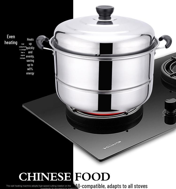 Stainless Steel Three-Layer Steamer with Tray and Soup Pot for Induction Cookers