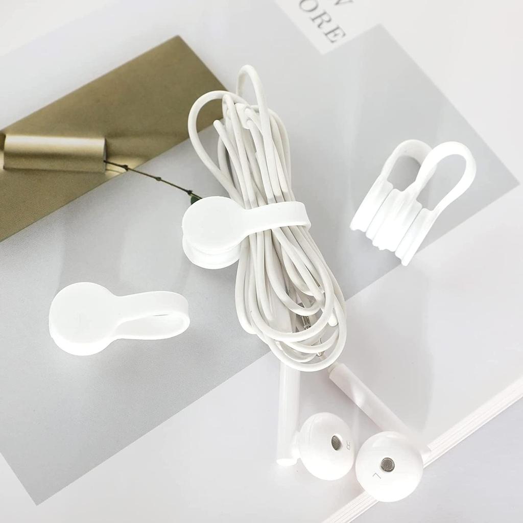 MAVEEK Cable Clips, New Magnetic Clips, Pack of 6, Cord Clips, Cord Winder, Earphone, USB Cable, Cord Storage, White