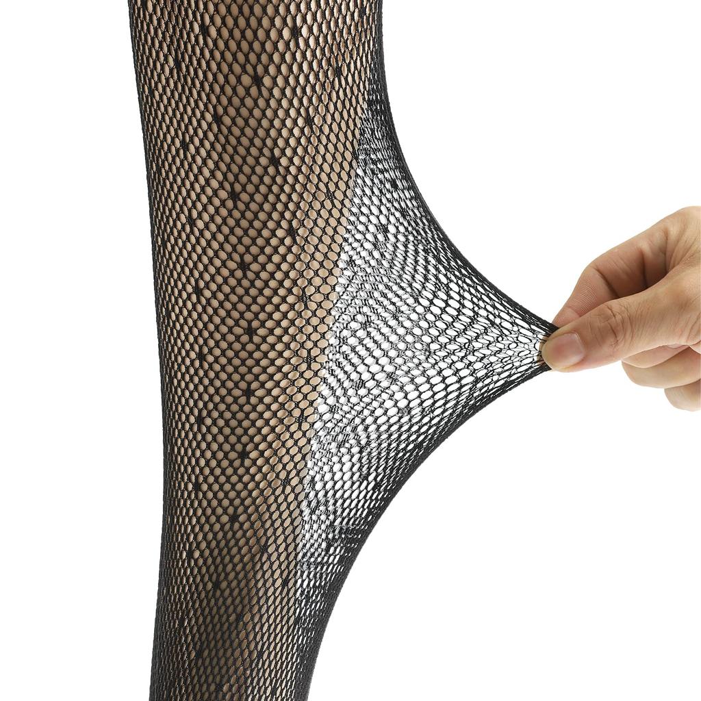 [LittleForBig] Mesh Net Stockings [Jacquard Panties] High-Waisted Stockings with Polka Dot Pattern, Black