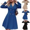 Fall Winter Women Jacket Double-breasted A-line Slim Fit Turn-down Collar Tight Waist Pure Color Formal Business Office Dress Long Sleeve Commuting
