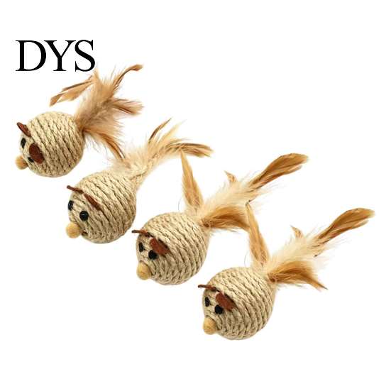 Interactive Pet Supplies for Multiple Cats Sisal Mouse Cat Toys, Feather Mice Kitten Chew Natural Toy Rope Rat Toys Teeth Cleaning, Indoor Self