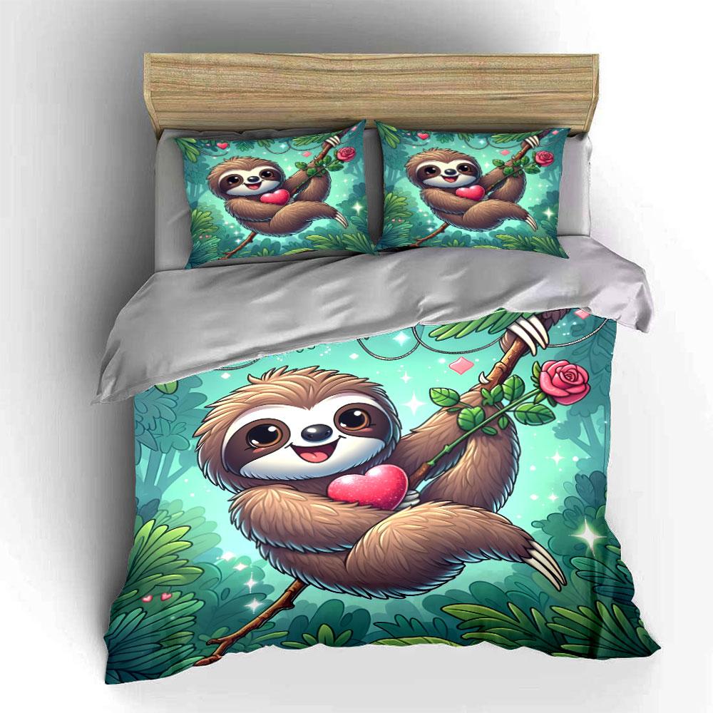 Sloth-Themed Cozy Gift Set Exquisite Three-Piece Bedding Set Gift For Kids And Adults