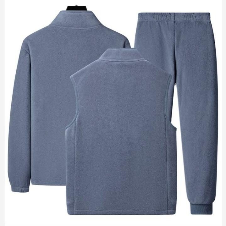 Costum Sport Bărbați Catifea Miel Pulover Casual Față-Verso Plus Catifea Îngroșat Călduros Iarnă Costum Trei Piese