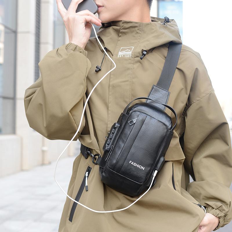 Men's Chest Bag Oxford Shoulder Crossbody Bag Waterproof USB Combination Lock Riding Bag
