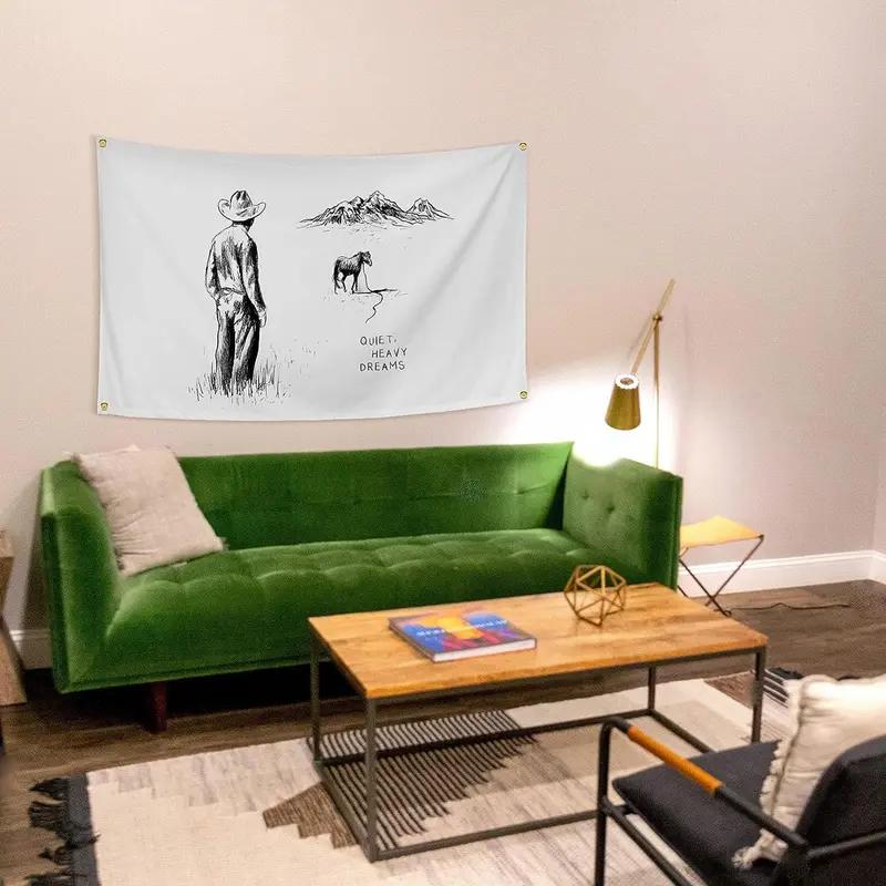Western Cowboy Hand drawn Tapestry Quiet Heavy Dreams Artistic Style Polyester Fiber Minimalist Bedroom Wall Decoration 100X70CM