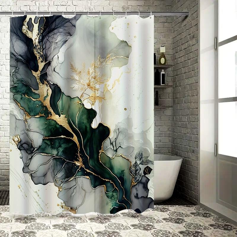 

Luxurious White Gold Green Black Shower Curtain For Bathroom Decor Waterproof Fabric With Floral Pattern Hanging Rings Included W60H190(CM)-1 Pcs