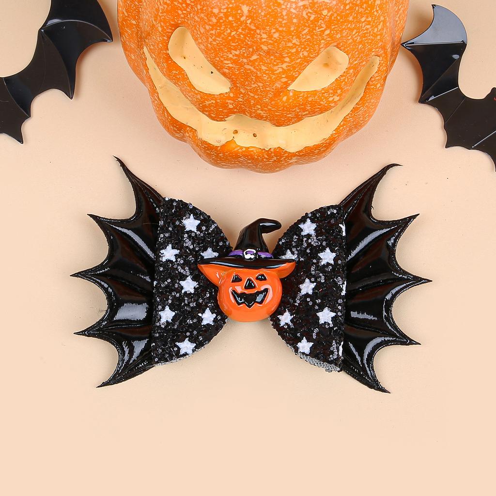 1PC Sparkly Star Hair Bows with Clips Pumpkin Devil Hair Clips Girls Festival Halloween Party Barrettes Clips Kids Headwear